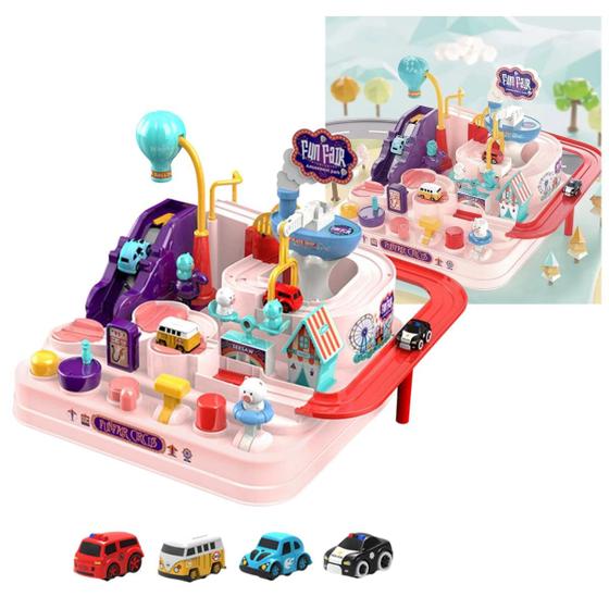 Imagem de Kit 2 Mini Cidade De Brinquedo Casas Carros Parque Diversão Trânsito Toyng