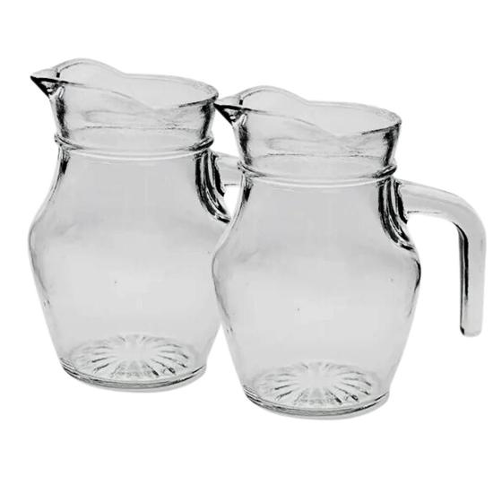 Imagem de Kit 2 Mini Jarra De Vidro Lisa Transparente Com Alça Agua Suco Clássica 500mL