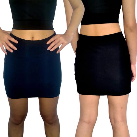 Imagem de Kit 2 Mini Saias Femininas Justas Elástico Lisas Cores Sortidas Suplex Pp ao Plus Size