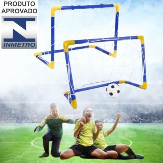 Imagem de Kit 2 Mini Traves Com Rede + 2 Bola + 2 Bomba De Encher / 02un Trave Golzinho Futebol Infantil