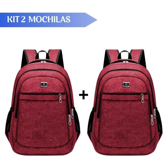 Imagem de Kit 2 Mochilas Reforçada Escolar Viagem Faculdade Prática Estilosa - Cores