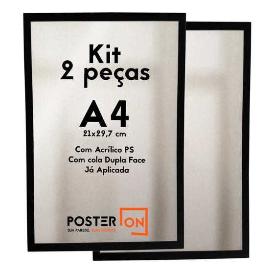 Imagem de Kit 2 Molduras ISO A4 21x29,7cm  Com acrílico PS - Cola Dupla Face