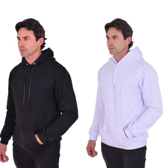 Imagem de Kit 2 Moletons Masculino Blusa De Frio Confortável Básico Liso Com Capuz