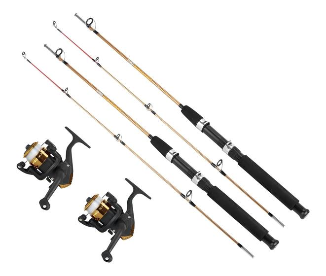 Imagem de Kit 2 Molinetes 3 Rolamentos Alpha 300 2 Varas de Pesca 10kg 2 Linhas Anzol- Vrs Fishing