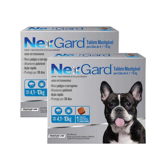 Imagem de Kit 2 NexGard Contra Pulgas e Carrapatos para Cães de 4,1 a 10kg 1 Tablete Mastigável