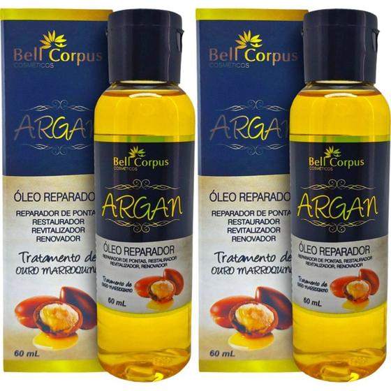 Imagem de Kit 2 Óleo Reparador De Pontas Restaurador Revitalizador Renovador Tratamento De Ouro Marroquino 60ml