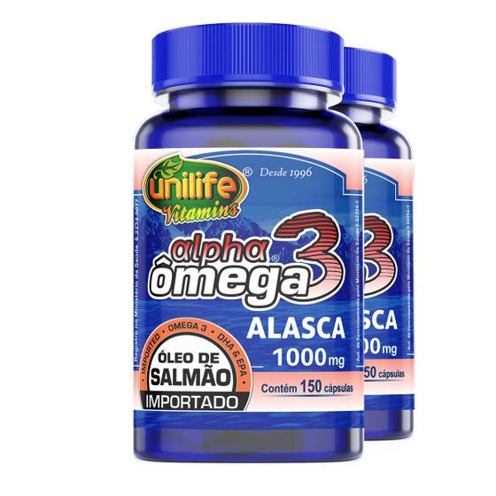 Imagem de Kit 2 Ômega 3 Alpha Óleo de Salmão Unilife 1000mg 150 Cápsulas