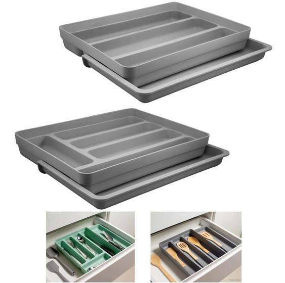 Kit 2 Organizador Gavetas Talheres Extensível Porta Talher Utensílios Cozinha Logic - Ou Imagem de Kit 2 Organizador Gavetas Talheres Extensível Porta Talher Utensílios Cozinha Logic - Ou
