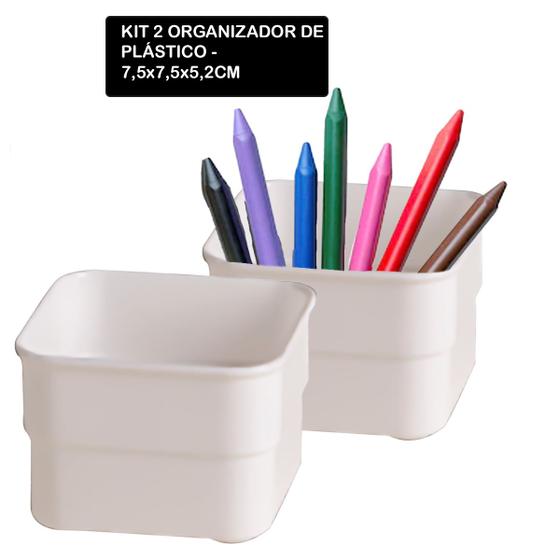 Imagem de Kit 2 Organizador Multiuso De Plástico Branco Pequeno 7,5x7,5x5,2cm