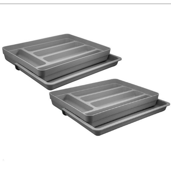 Kit 2 Organizadores De Gaveta Divisor Extensível Porta Talheres Armário Cozinha Logic - Ou Imagem de Kit 2 Organizadores De Gaveta Divisor Extensível Porta Talheres Armário Cozinha Logic - Ou