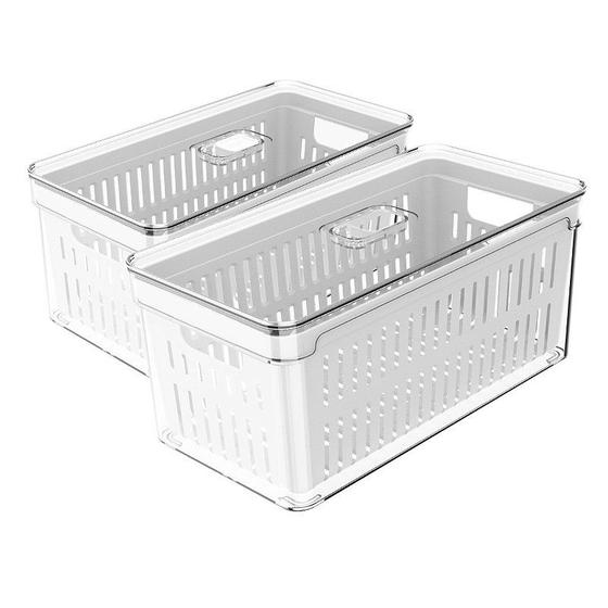 Imagem de Kit 2 Organizadores de Geladeira 5L com Cesto de Drenagem Alimentos Organização