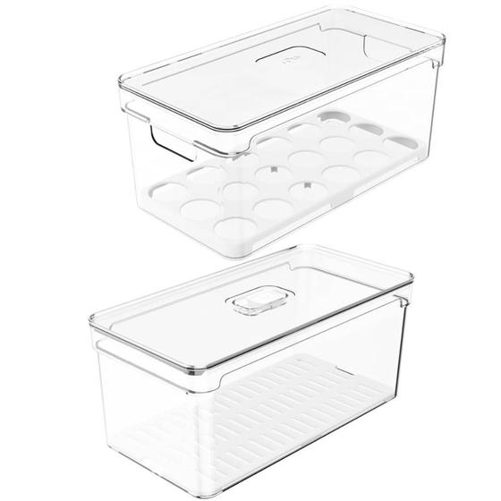 Kit 2 Organizadores De Geladeira Porta Ovos 36 Un Porta Frutas Legumes Verduras 5L Clear Fresh OU Imagem de Kit 2 Organizadores De Geladeira Porta Ovos 36 Un Porta Frutas Legumes Verduras 5L Clear Fresh OU