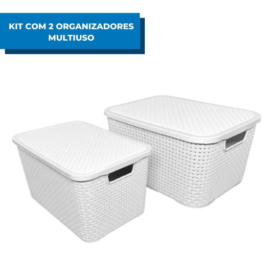 Imagem de Kit 2 Organizadores Rattan com Tampa de 7 e 15 Litros Arqplast Branco