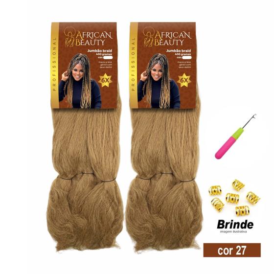 Imagem de Kit 2 Pacotes Cabelo Jumbão Para Tranças 400g + Anéis e Agulha