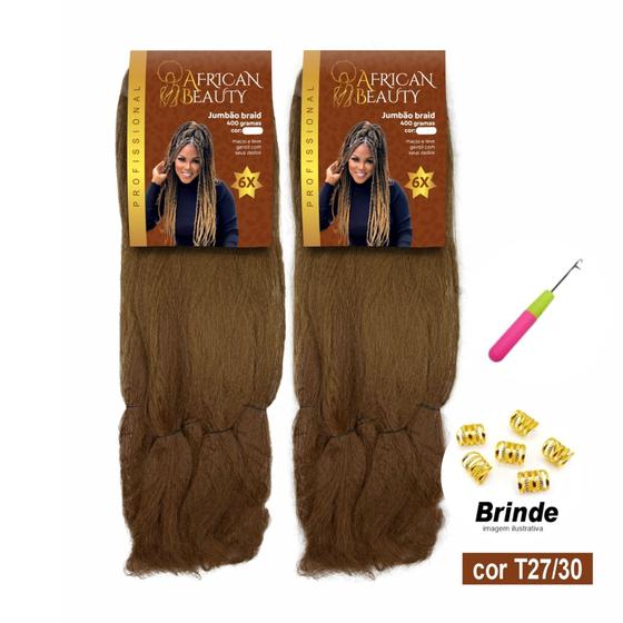 Imagem de Kit 2 Pacotes Cabelo Jumbão Para Tranças 400g + Anéis e Agulha