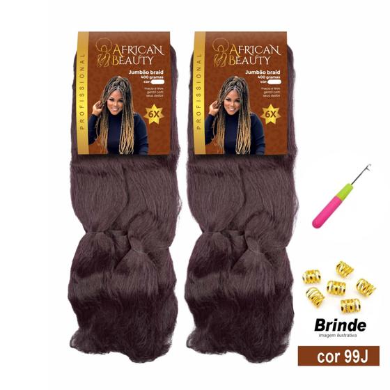 Imagem de Kit 2 Pacotes Cabelo Jumbo African Beauty P/ Trança + Anéis e Agulha