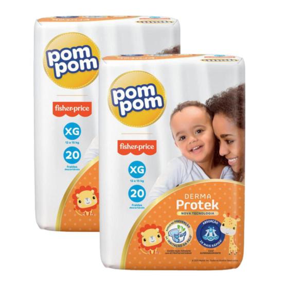 Imagem de Kit 2 pacotes de fraldas descartável infantil pom pom derma protek