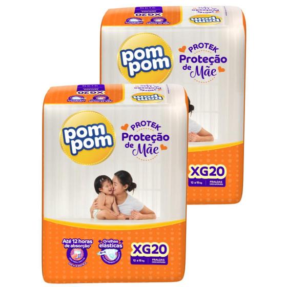 Imagem de Kit 2 Pacotes de Fraldas Descartável Infantil Pom Pom Protek