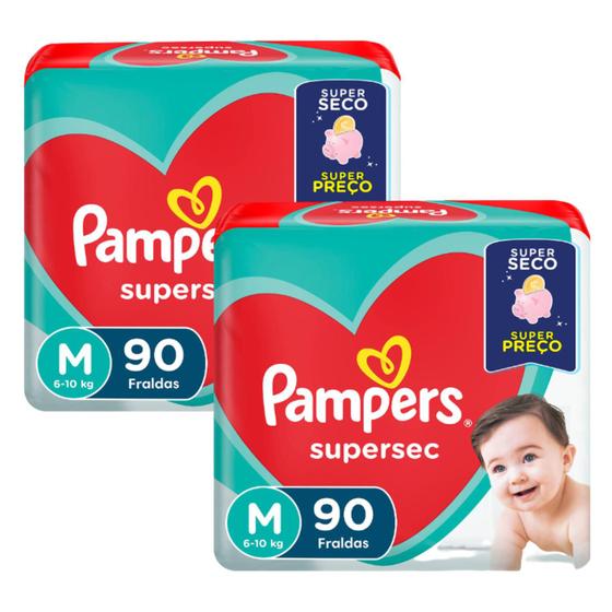Imagem de Kit 2 pacotes de Pampers Supersec M com 90 fraldas