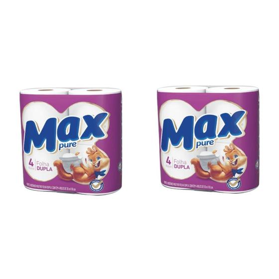 Imagem de Kit 2 Pacotes de Papel Higiênico Folha Dupla Max Pure com 4 rolos de 30 metros