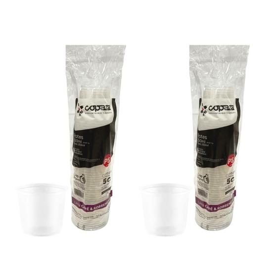 Imagem de Kit 2 Pacotes de Potes de 250ml P-07 Translúcido PS sem tampa Copaza com 50 unidades