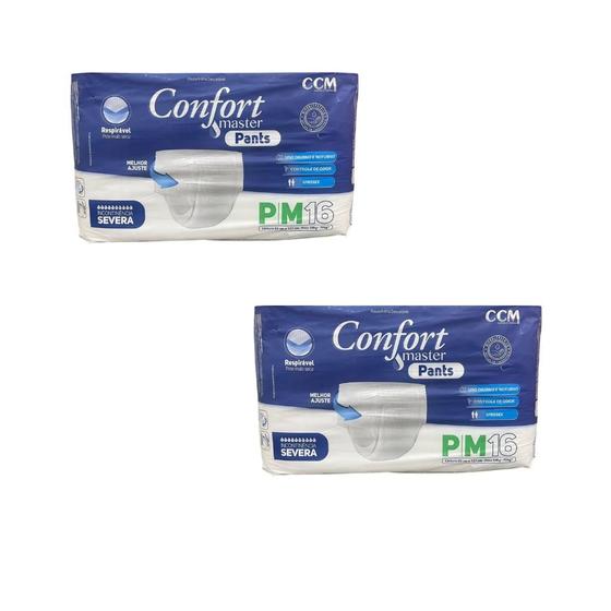 Imagem de Kit 2 Pacotes Fralda Descartavel Geriatrica Adulto Confort Master Pants Incontinência Severa P/M 32 Unidades