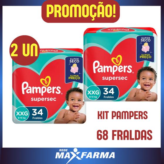 Imagem de Kit 2 pacotes fralda pampers supersec hipe xxg 34un