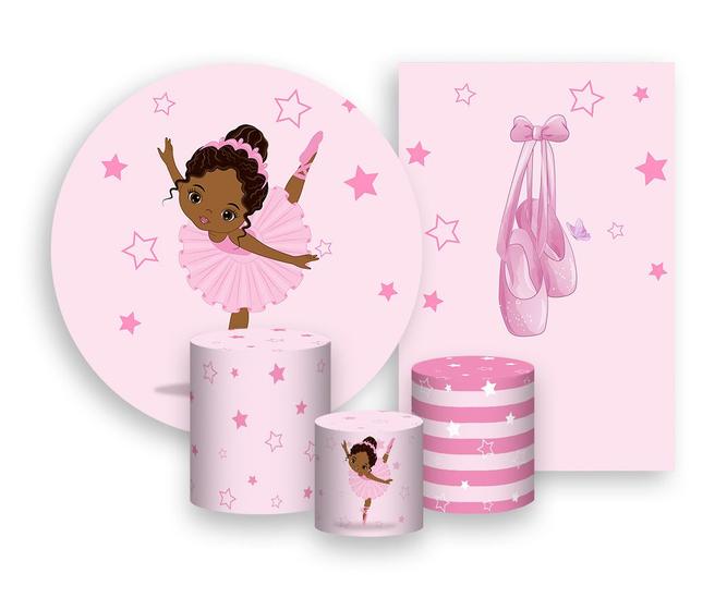 Imagem de Kit 2 Painéis De Festa + Trio De Capas Cilindro - Bailarina Rosa 013