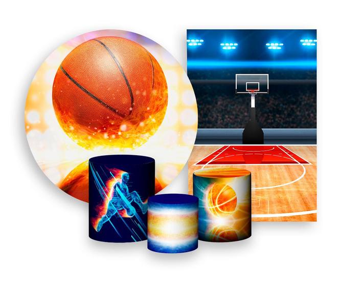 Imagem de Kit 2 Painéis De Festa + Trio De Capas Cilindro - Bola de Basquete Luzes 001