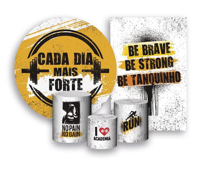 Imagem de Kit 2 Painéis De Festa + Trio De Capas Cilindro - Cada Dia Mais Forte Academia Amarelo 005