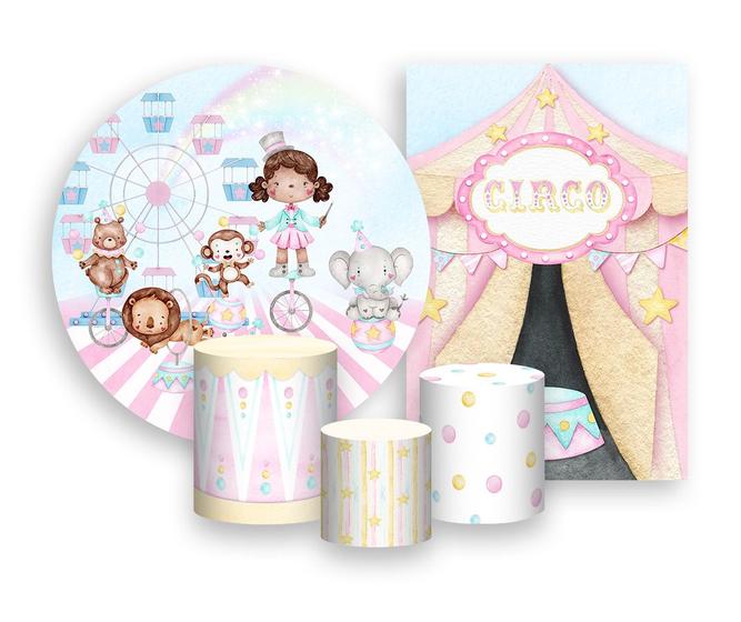 Imagem de Kit 2 Painéis De Festa + Trio De Capas Cilindro - Circo Rosa Mágica 021