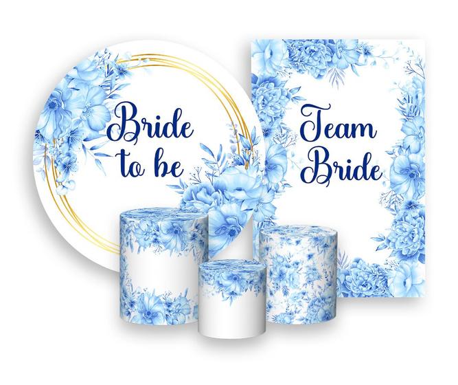 Imagem de Kit 2 Painéis De Festa + Trio De Capas Cilindro - Despedida de Solteira Bride Floral Azul 001