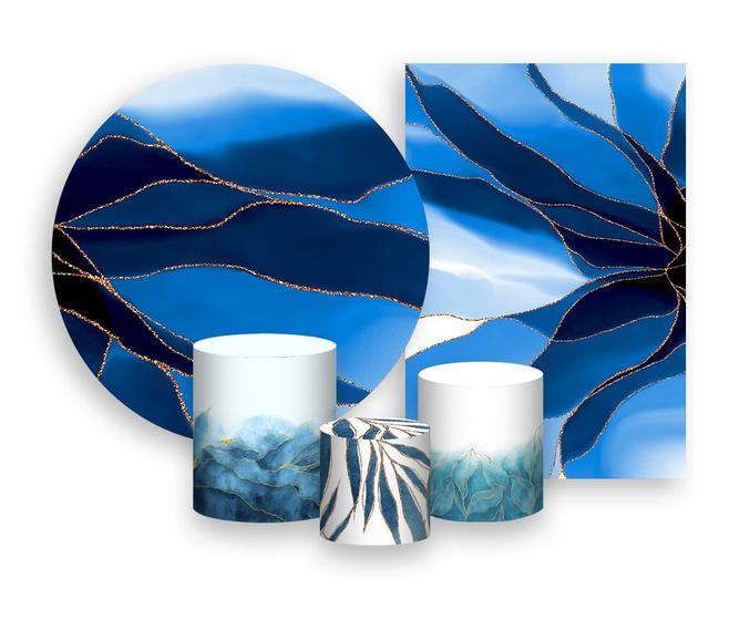 Imagem de Kit 2 Painéis De Festa + Trio De Capas Cilindro - Efeito Mármore Azul Elegante 006