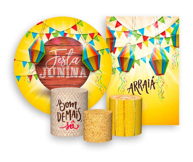 Imagem de Kit 2 Painéis De Festa + Trio De Capas Cilindro - Festa Junina Lanternas Arraiá 003