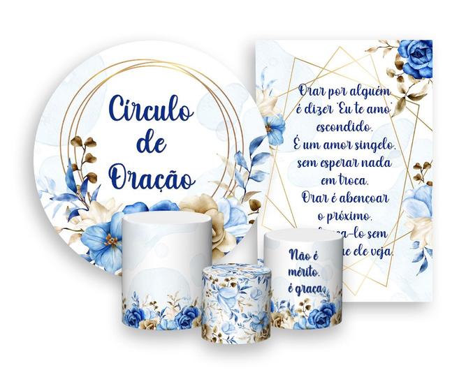 Imagem de Kit 2 Painéis De Festa + Trio De Capas Cilindro - Floral Azul Circulo de Oração 003