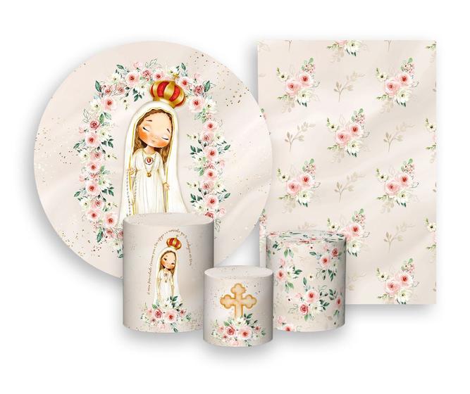 Imagem de Kit 2 Painéis De Festa + Trio De Capas Cilindro - Santa Nossa Senhora de Fátima Cute 003