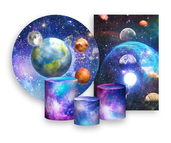 Imagem de Kit 2 Painéis De Festa + Trio De Capas Cilindro - Sistema Solar Galáxia Planetas 002