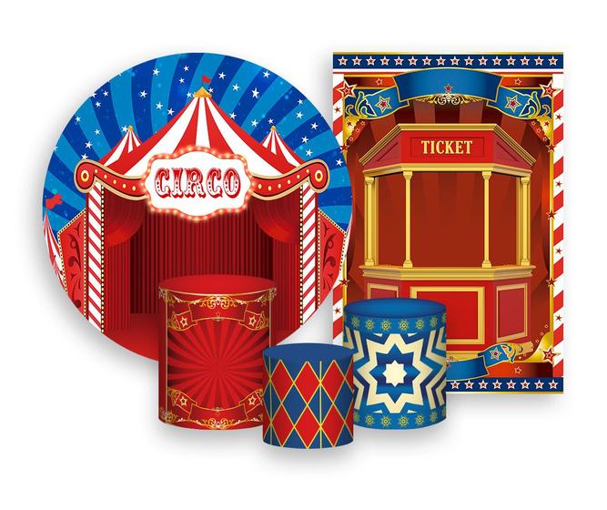 Imagem de Kit 2 Painéis De Festa + Trio De Capas Cilindro - Um Dia No Circo Vermelho 009