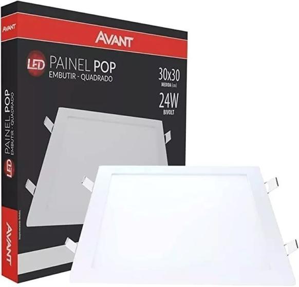 Imagem de Kit 2 Painéis Plafon Led 24w Quadrado Embutir 30x30 Frio Branco Avant