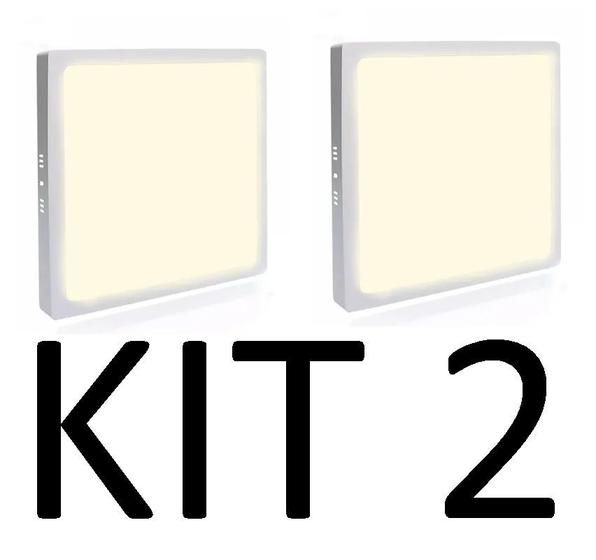 Imagem de Kit 2 Painel Plafon Luminária Led 12w Quadrado Sobrepor Branco Quente Iluminação Decoração