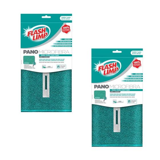 Imagem de Kit 2 Pano Microfibra de Chão com Furo para Rodo ou Mop 50x60 Flash Limp FLP6735