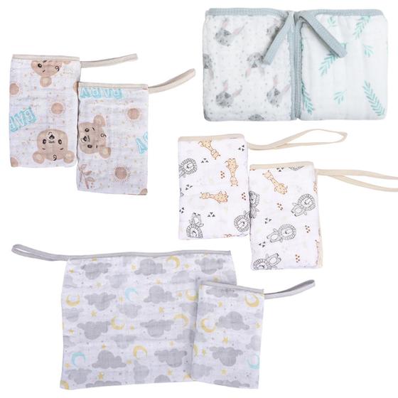 Imagem de Kit 2 Panos de boca para Bebê Soft Estampado Super Absorvente E Macia C/ Prendedor De Chupeta