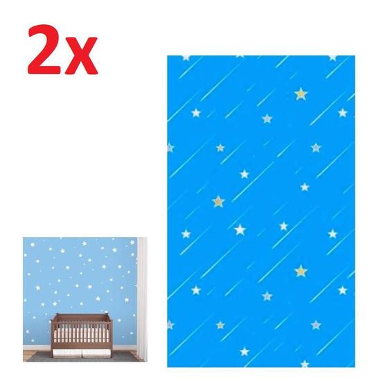 Imagem de Kit 2 papeis de parede decorativos céu azul estrelado para quarto infantil