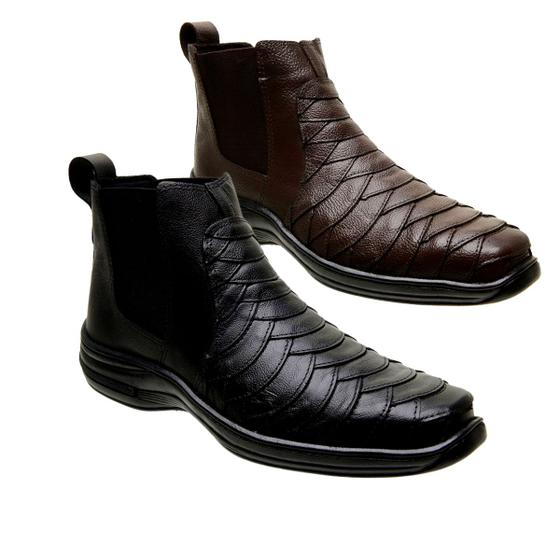 Imagem de Kit 2 Par de Bota Masculina Casual Super Resistente e Robusto em Couro Escamado Coturno Social