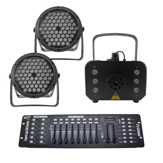 Imagem de Kit 2 Par Led 3 Em 1 + Máq. De Fumaça 1200W + Mesa Dmx 512