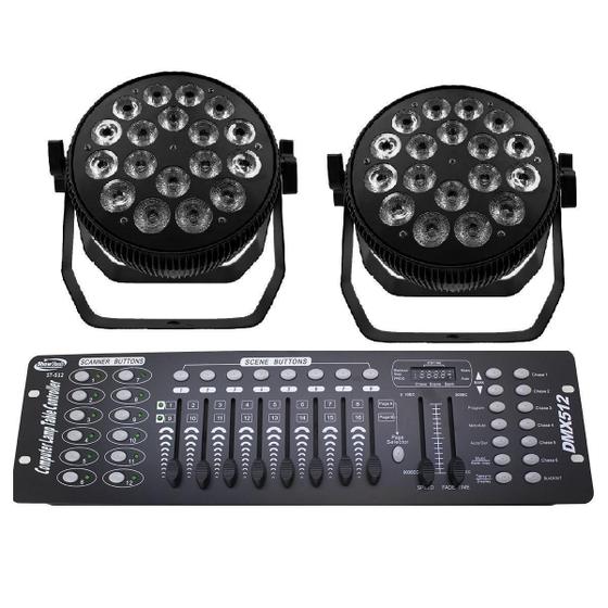 Imagem de Kit 2 Par Led Indoor Slim Briwax 18X12W Rgbw + Mesa Dmx 512