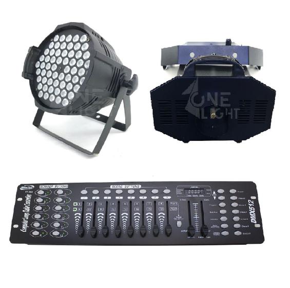 Imagem de Kit 2 par led rgbwa 3w + mesa dmx 512 + maq. fumaça 3000w