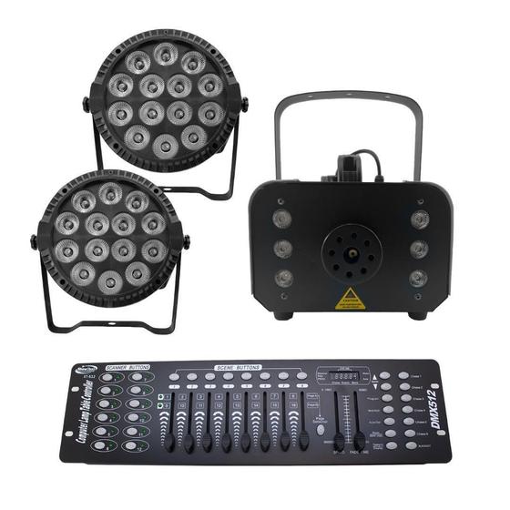 Imagem de Kit 2 Par Led Slim + Máquina De Fumaça 1200W + Mesa Dmx 512