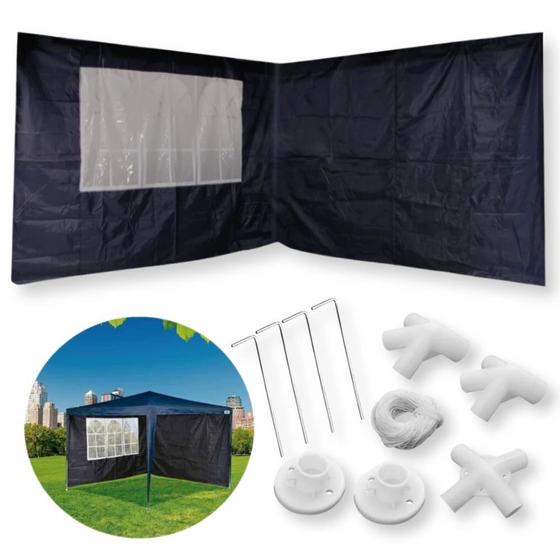 Imagem de Kit 2 Paredes Azul + Kit Conectores para Gazebo Tenda 3x3 Metros  Mor 