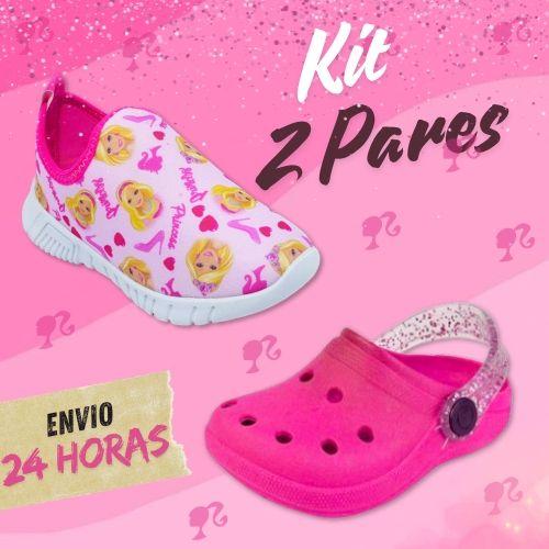 Imagem de Kit 2 Pares Babuche Tênis Calce Fácil Infantil Menina Princess Confortável Escolar Macio Volta as Aulas